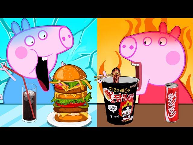 Peppa Mukbang Challenge Hot and Cool Food - Peppa and Roblox Piggy Funny Animation Parody