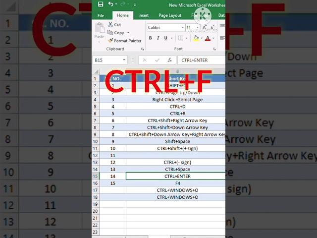 Excel short key CTRL F