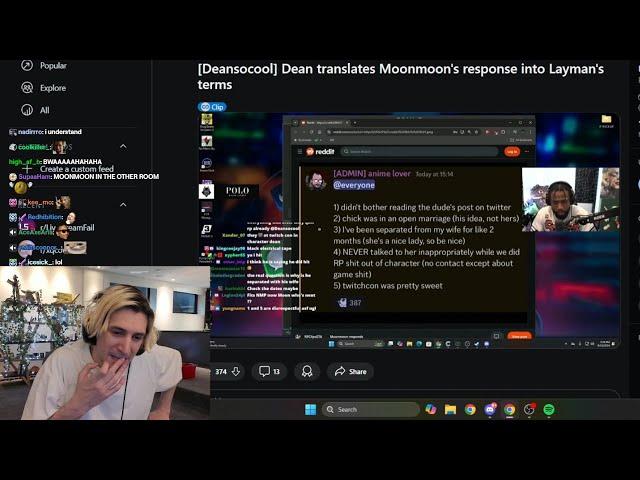 xQc Reacts to Dean translating Moonmoon's Response into Layman's terms