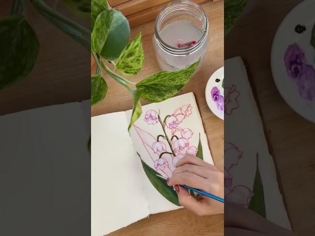 Lily of the valley flower painting #artshorts #gouache #sketchbookart