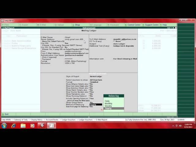 ledger reports to email from tally erp 9