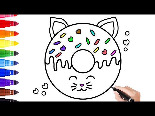 How to Draw a Cute Kitty Donut Easy| Drawing + Coloring Tutorial For Kids