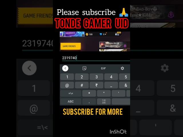 TONDE GAMER UID % REAL UID  || #uid  #freefire #shorts