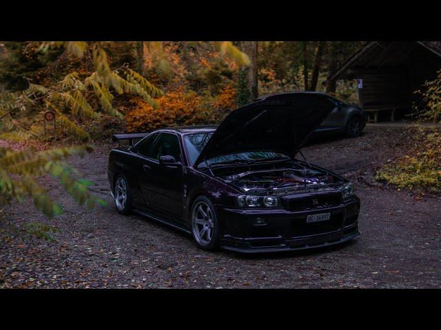 Midnightpurple II Skyline R34 GTR Vspec | Foggy forest | Carporn 4K