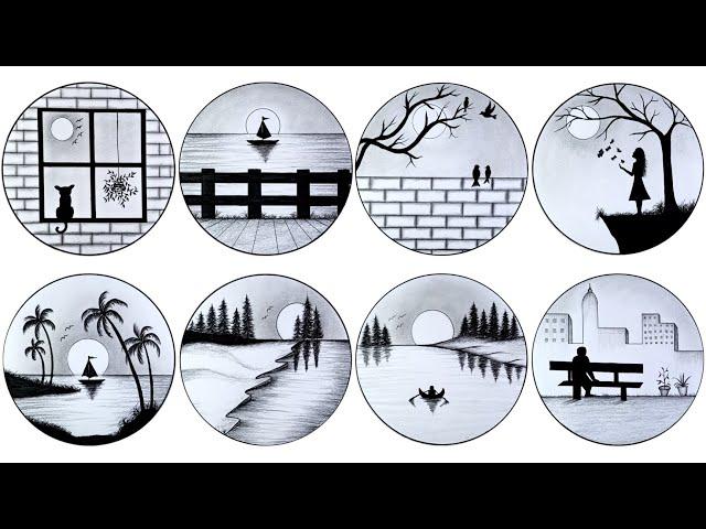 Easy 8 Circle scenery drawing Ideas || Pencil drawing in a easy drawing || Ashraful dreams drawing