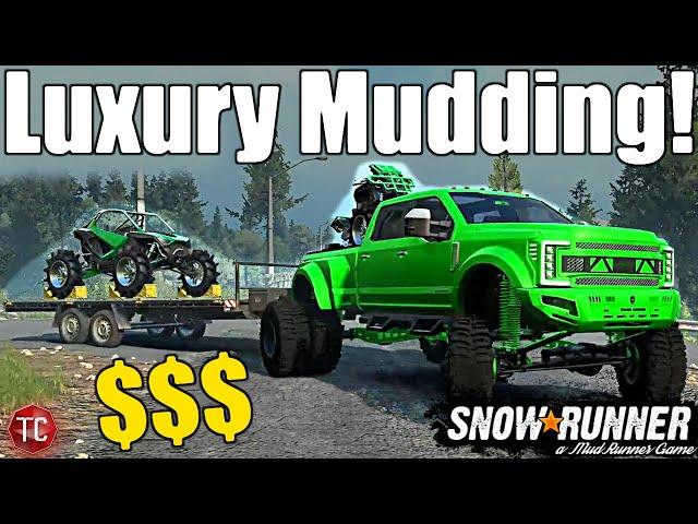 SnowRunner: Lifted F450 takes Can-Am Renegade and Polaris RZR to Backwoods MUD PIT!