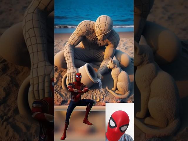 Marvel and DC heroes are in shape of sand statue which given water to cat #avengers #shorts #marvel