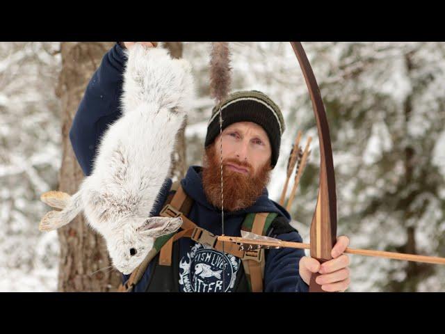 Primitive Bow Catch and Cook! | Stone Arrow Point, Longbow, Wooden Arrow