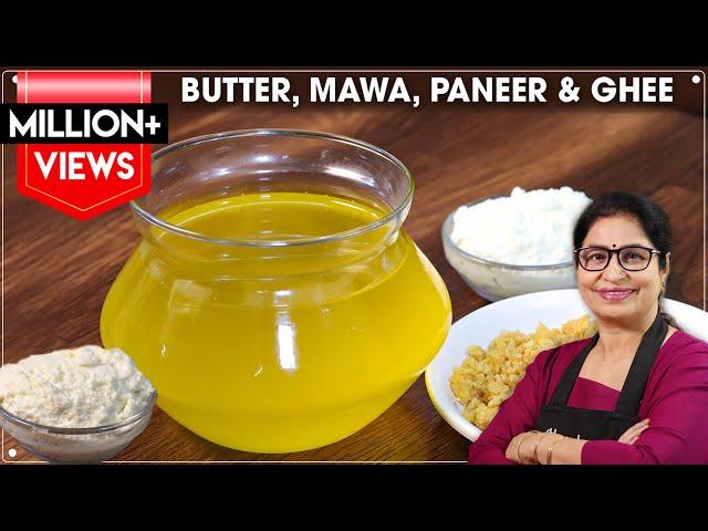 4 in 1 Recipe | 4 आसान ट्रिक से 1 किलो मक्खन,घी,पनीर व मावा बनाये| Butter,Ghee,Paneer,Mawa From Milk