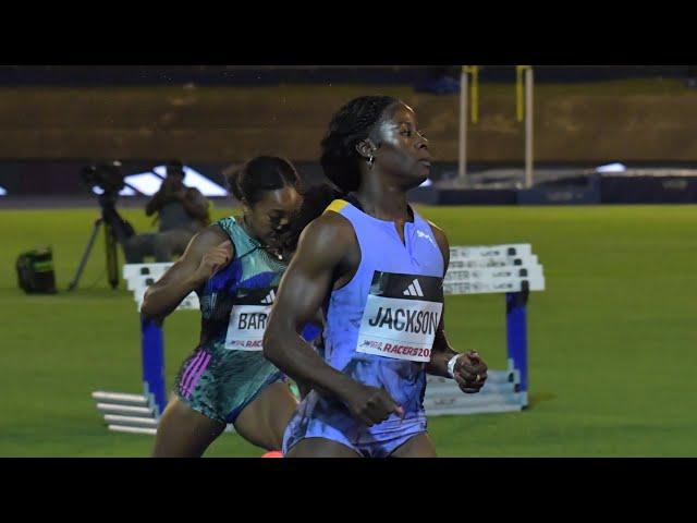 World Champion Shericka Jackson of MVP took the 100m in 10.78s at the Racers Grand Prix