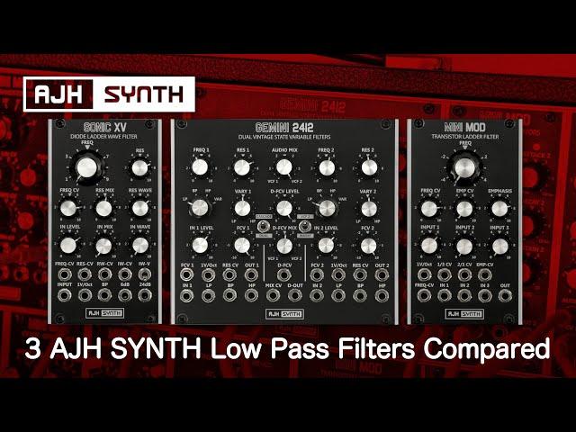 AJH Synth Low Pass Filters Compared: 3 Eurorack VCF's - Sequences & Sweeps (dry audio/no talking)