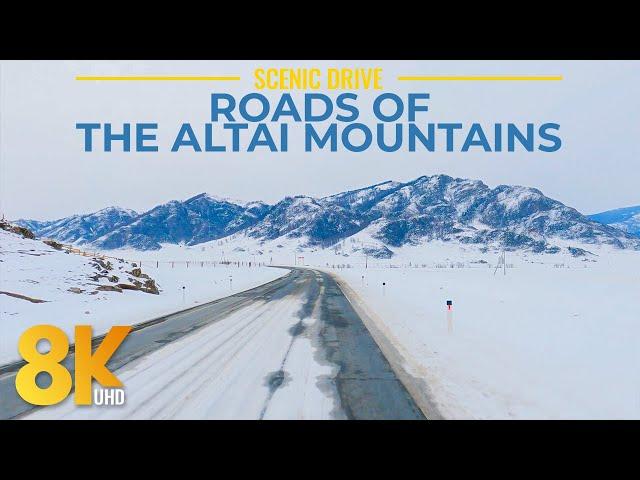 Scenic Winter Roads of the Altai Mountains - 8K HDR Amazing Snowy Scenery with ASMR Road Sound