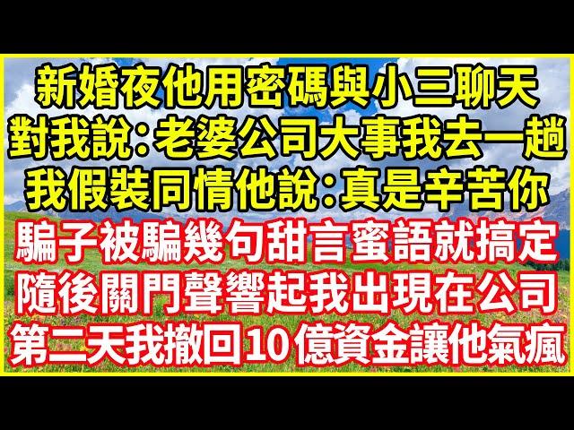 新婚夜他用密碼與小三聊天，對我說：老婆公司大事我去一趟！我假裝同情他說：真是辛苦你！騙子被騙幾句甜言蜜語就搞定，隨後關門聲響起我出現在公司，第二天我撤回10億資金讓他氣瘋！#情感故事 #欺騙的故事