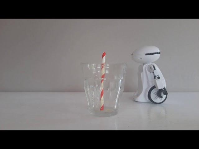 Stop motion robot drinks Orange juice