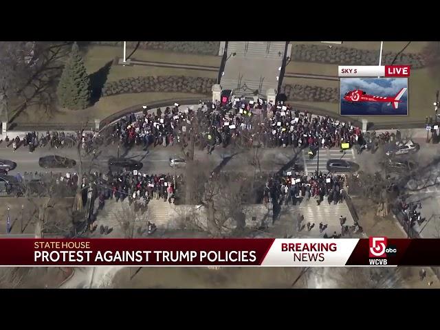 Anti-Trump, Project 2025 protest gathers outside Massachusetts State House