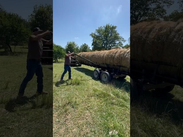 Unloading 9,000 lbs of hay in less than 20 seconds! #ranch #farmequipment #bale #haytrailer #fast