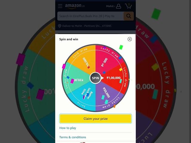 ONEPLUS BUDS PRO 2R SPIN AND WIN  jackpot Amazon funzone #amazon #spinandwin