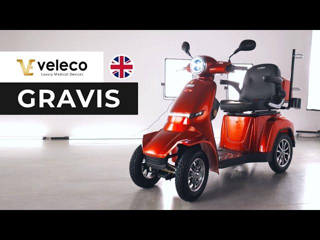 Veleco GRAVIS – heavy duty 4-wheeled mobility scooter with full LED lights for rough terrain riding