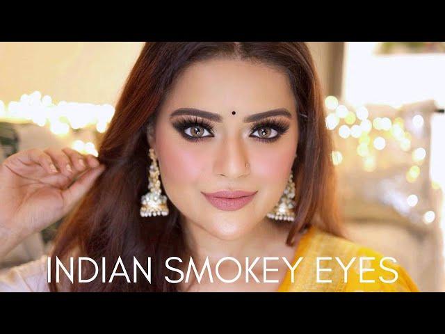 INDIAN SMOKEY EYES WITH GLOSSY SKIN TUTORIAL | FESTIVE & WEDDING GUEST MAKEUP | SMOKEY GLAM