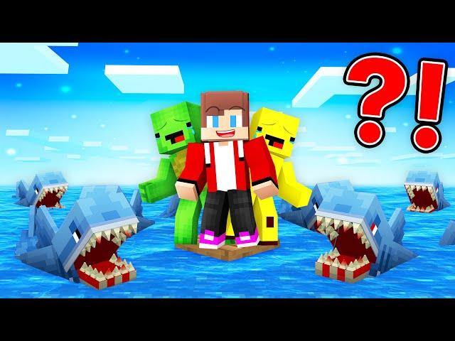 JJ, Mikey and Banana Kid Survive on One Block in the Ocean vs Shark - Minecraft Maizen