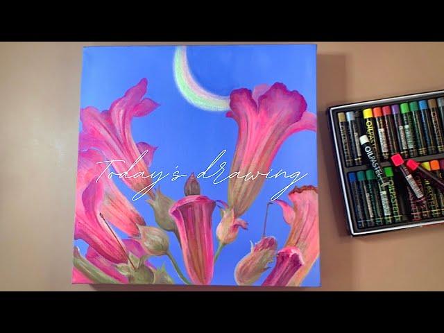 캔버스 아크릴화 | 오일파스텔 | 보테니컬아트 | 식물일러스트 | Paint flowers under the moonlight with acrylic paint