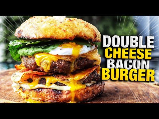 JUICY DOUBLE CHEESE BACON  BURGER  WITH GARLIC CHEESE BUN| HAWT CHEF