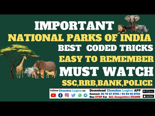 IMPORTANT NATIONAL PARKS OF INDIA  | Best Coded Tricks Easy to Remember | SSC | BANK | RRB | SI |