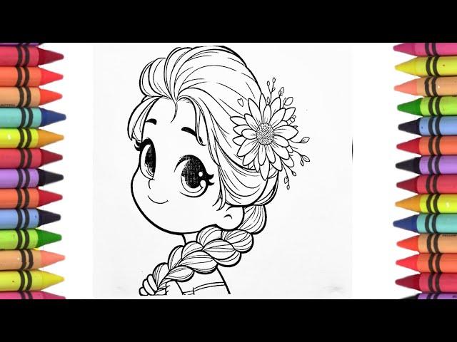 How to draw Elsa from Frozen, Disney princess Elsa drawing, elsa Frozen movie 2 colouring pages