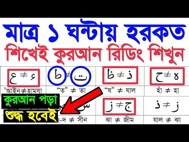 ১ ঘন্টায় কুরআন শিক্ষা ~ মাত্র হরকতের সঠিক উচ্চারণ শিখেই পুরো কুরআন রিডিং পড়া শুদ্ধ করুন