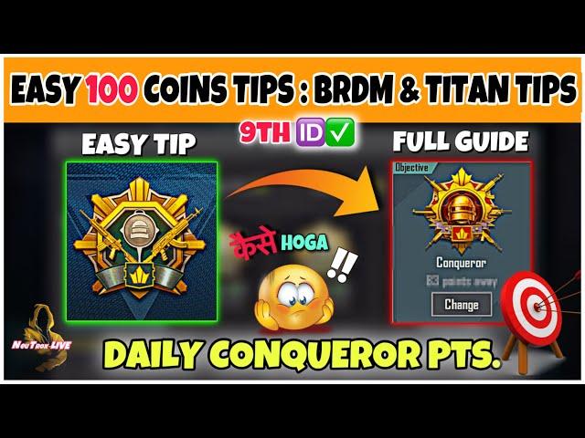 DAY18: RANK 400: 9th  CONQUEROR REACHED ️ EASY 100 COINS & SURVIVE TOP 10 TIP & DAILY - SOLO