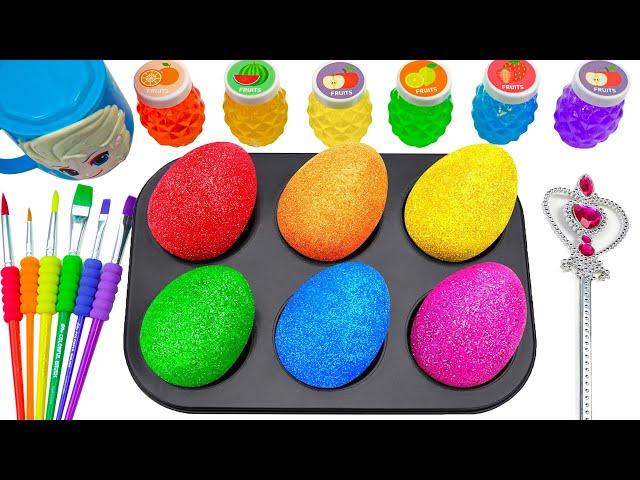 Satisfying Video l How to make Rainbow Super Eggs From Mixing Glitter Slime in Hearts Cutting ASMR