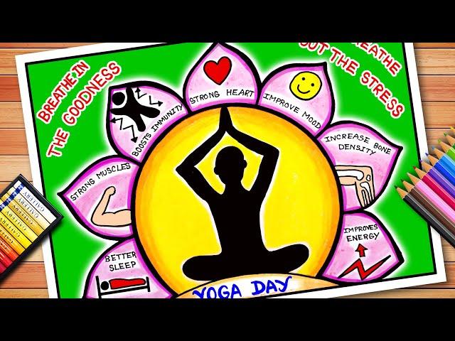 Yoga Day Drawing | Yoga Day Poster | Hum Fit To India Fit Poster | Stay Active Be Healthy Drawing