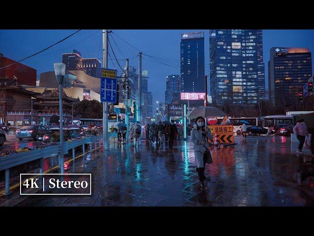 4K | Walking in Rainy night in Shanghai | Ambience sound