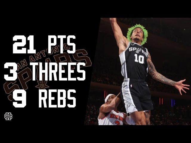 Jeremy Sochan 21 pts 3 threes 9 rebs vs Knicks 24/25 season