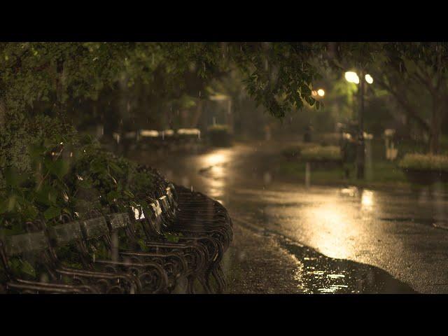 Soothing Gentle Rain in the Old Park at Night - 10 Hours for Relaxation and Sleep