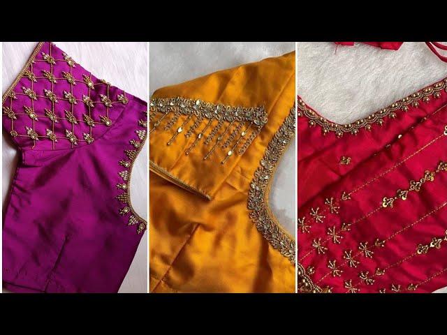 Simple and elegant aari work blouse designs for silk sarees /Maggam work blouse designs