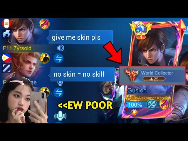 GUSION "NO SKIN" BUT WORLD COLLECTOR PRANK!! SHE THINK IM POOR 