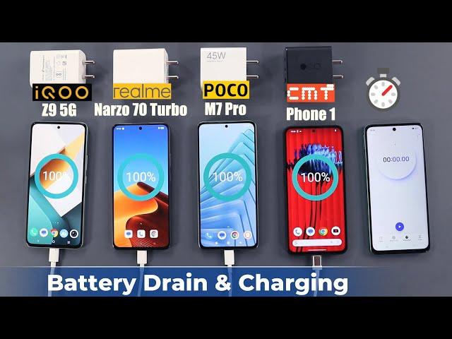 Poco M7 Pro Battery Drain & Charging Test Vs Realme Narzo 70 Turbo/CMF Phone 1/iqoo Z9 5G/vivo T3