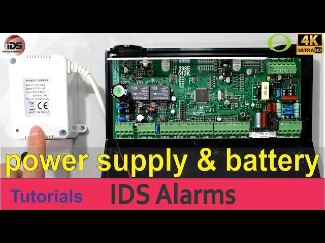 How to connect an AC transformer power supply and battery to the IDS alarm panel - tutorial