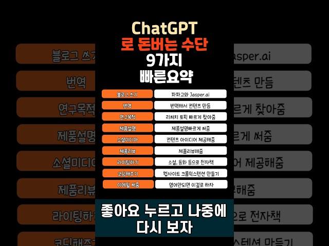ChatGPT로 돈버는 방법 9가지 요약