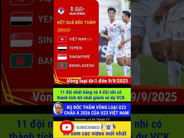 Kết quả bốc thăm vòng loại U23 Châu Á 2026 #u23 #u23châuá #u23vietnam #shorts #afcu23asiancup
