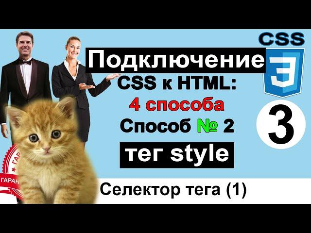 Как подключить CSS к HTML. Способ №2. Селектор тега. Тег style. Подключить стили css  Урок 3. Курс