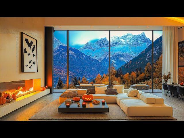 Melodious Jazz Harmony & Relaxing Fireplace Sound - Mellow Autumn Jazz In Cozy Living Room Space