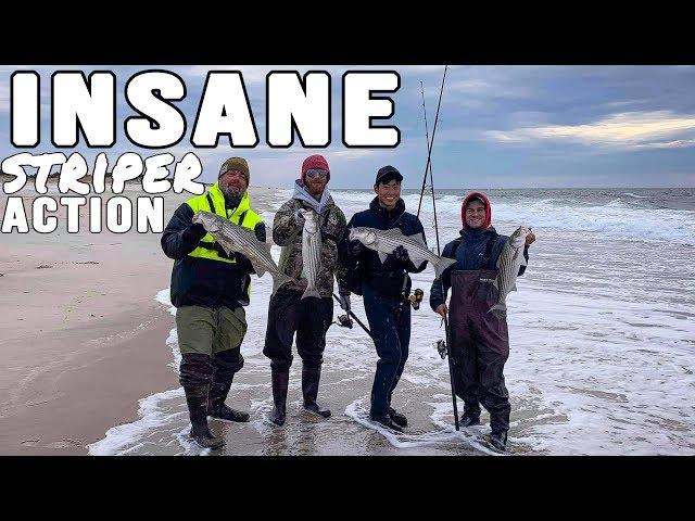 MOST INSANE Striped Bass Action EVER Long Island Surf Fishing Fall Run South Shore New York