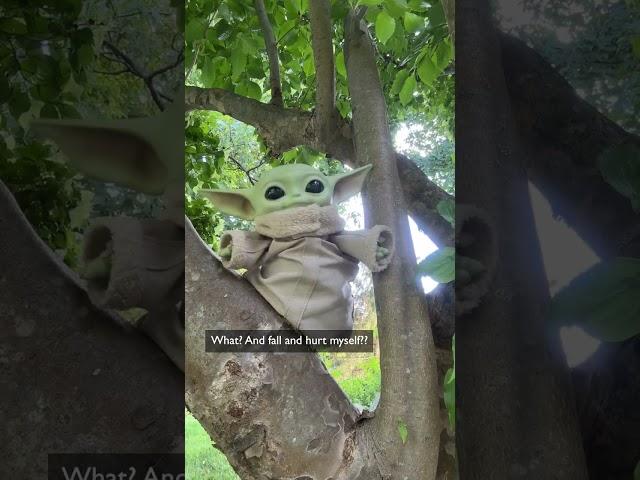 Trooper Mom helps Grogu when he gets stuck in a tree