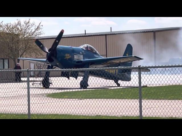 Grumman F8F Bearcat “Blue Angel” start up at Aurora Muni (KARR) 4/26/23