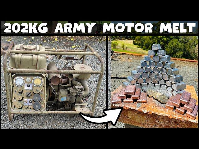 202KG Army Motor Melt Down - Free Bulk Ingots - ASMR Metal Melting - Trash To Treasure - BigStackD