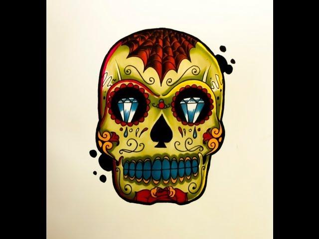 How to draw a Tattoo style Sugar Skull By thebrokenpuppet