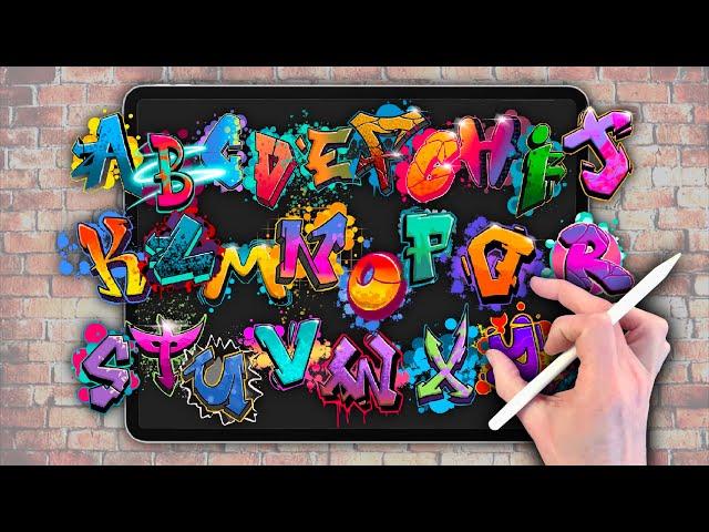 DRAW A GRAFFITI ALPHABET A to Z - Procreate drawing tutorial