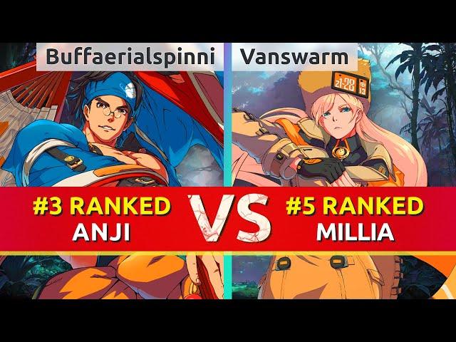 GGST ▰ Buffaerialspinni (#3 Ranked Anji) vs Vanswarm (#5 Ranked Millia). High Level Gameplay